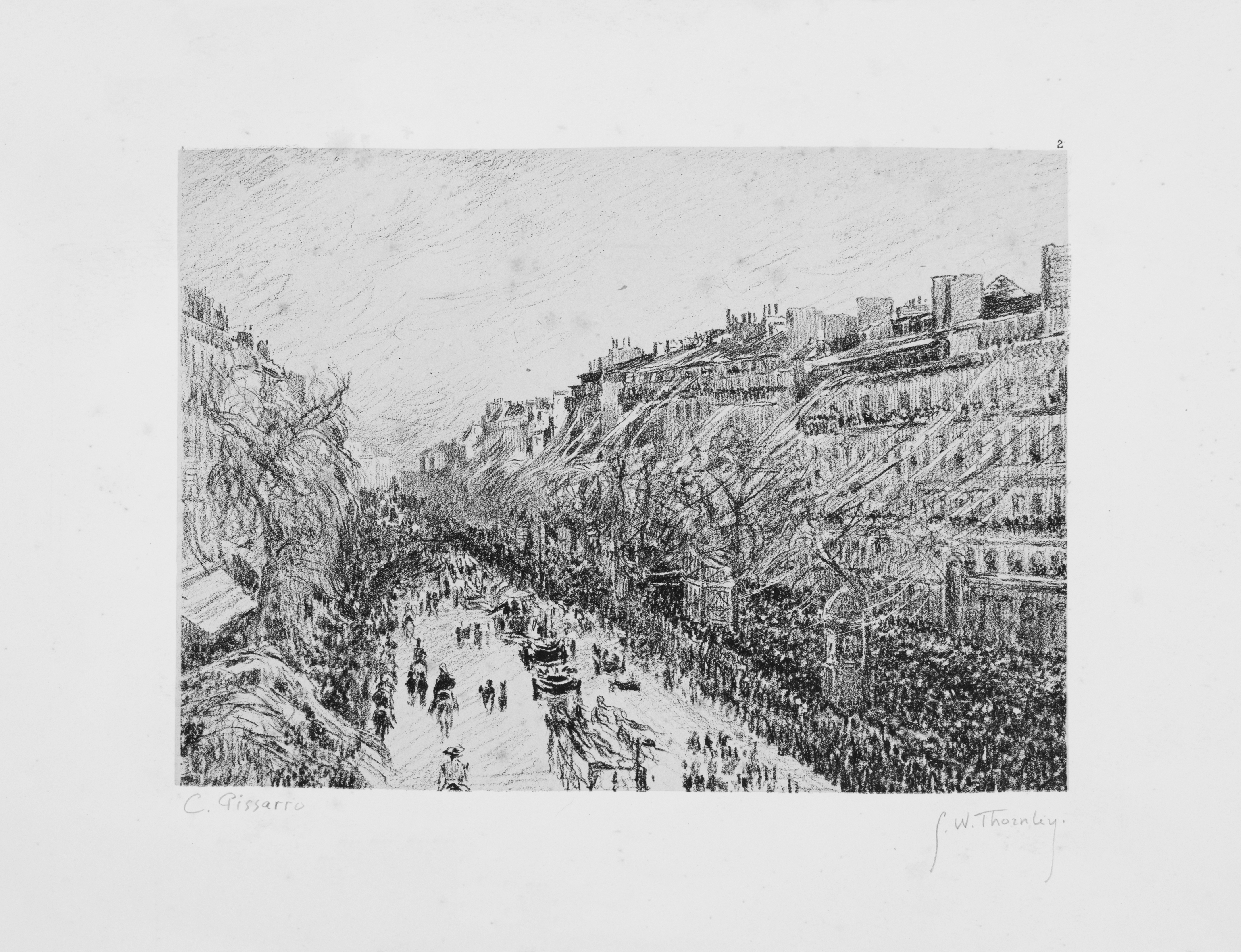 Pissarro / Thornley, "La Mi-Carême à Paris," c. 1900, Lithograph, 8 x 10 in. 
