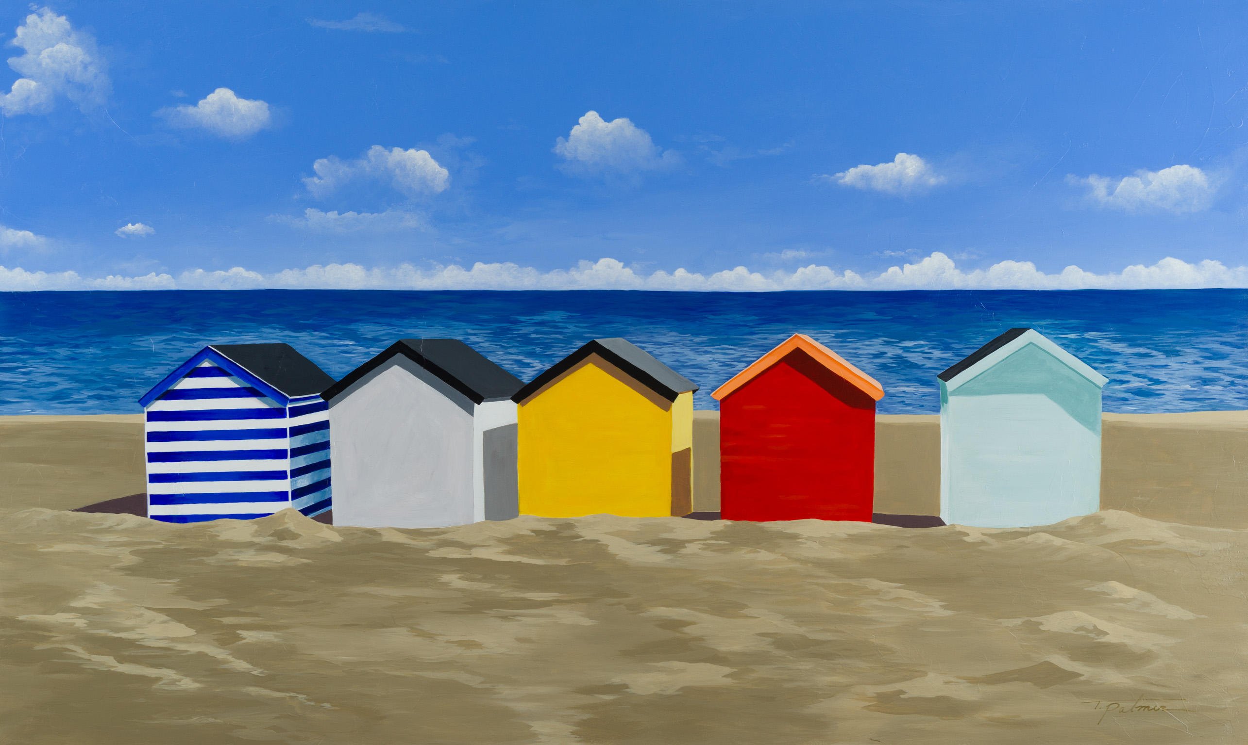 Palmer, "Beach Huts," Acrylic on Canvas, 36 x 60 in. 
