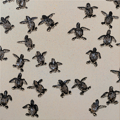  Title: SEA TURTLES 3 , Size: 24 X 24; 26 X 26 , Medium: Oil and Acrylic on Canvas , Price: $2,500