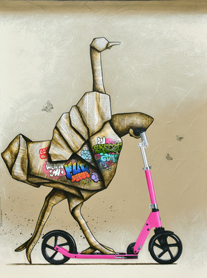  Title: HAPPINESS IS ON MY KICK SCOOTER , Size: 48 X 36; 50.5 X 38.5 , Medium: Mixed Media on Canvas
