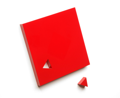  Title: PIECE, RED , Size: 24 X 24 X 2.25 , Medium: High Gloss Automotive Paint on Wood and Laminate