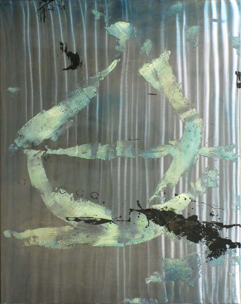 "Aqueous", Mixed Media on Metal, 48 x 38 in.