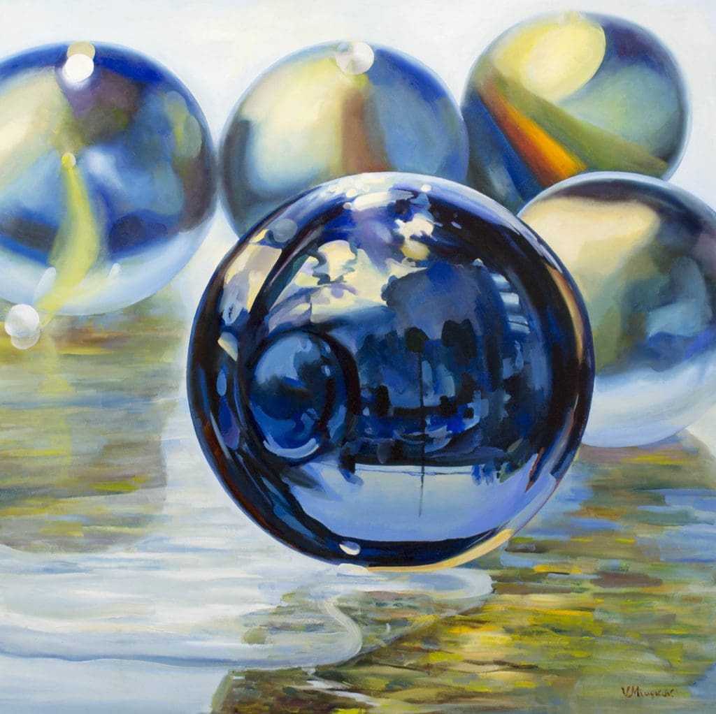 Miagkov, "A Game of Marbles", Oil on Canvas, 48 x 48in.