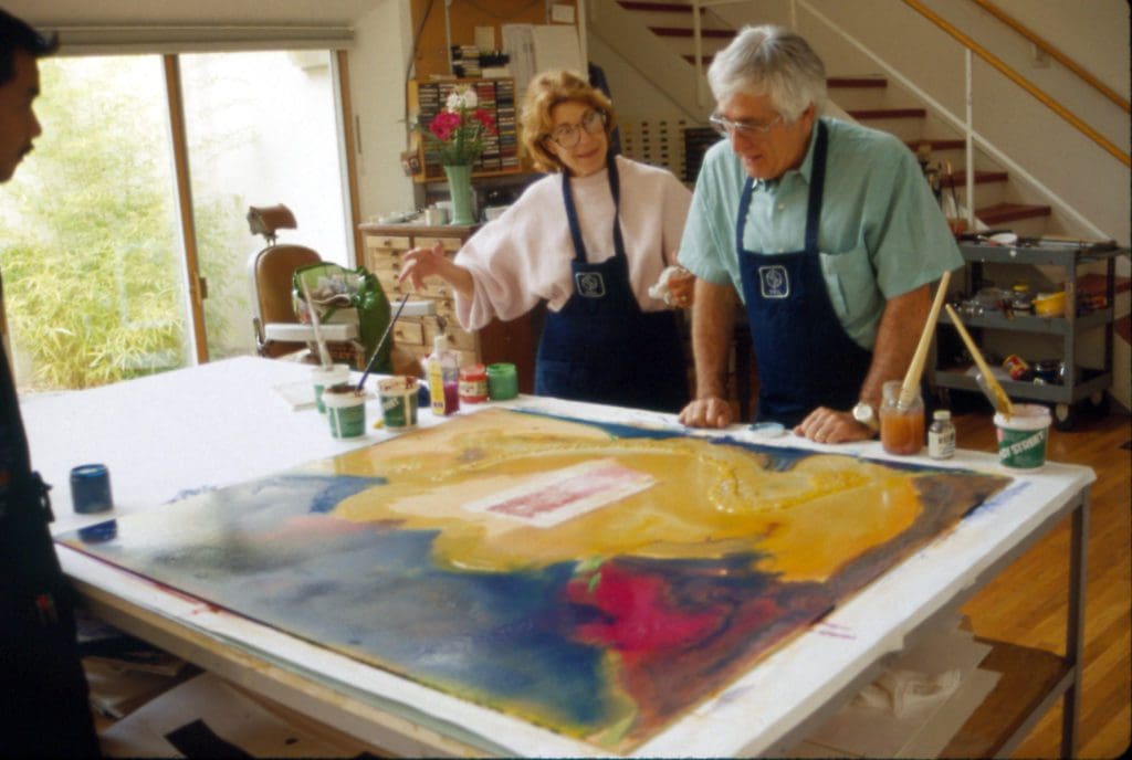 Helen Frankenthaler creating a print