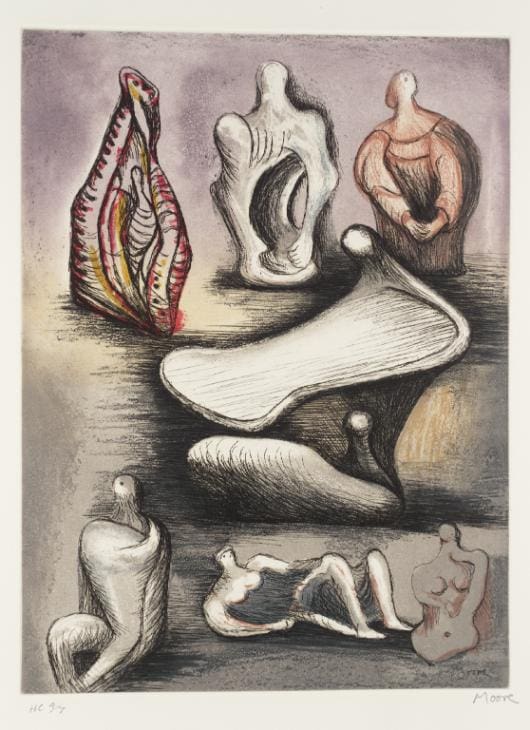 Moore, "Seven Sculpture Ideasm" Lithograph